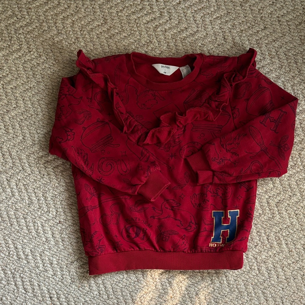 H&M Red Crewneck Sweater with Ruffle Detail